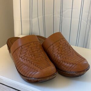 Born Brown Leather Woven Mules